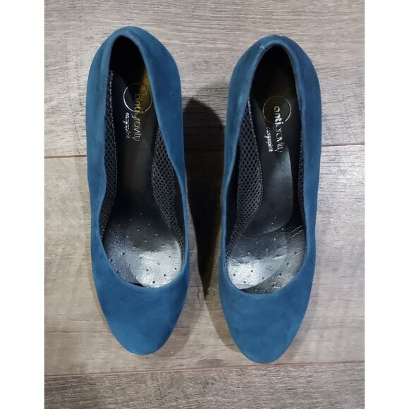 Shoes Easy Spirit Blue Suede 3 Inch High Heel Pumps Anti Gravity USA Size 7.5 - Picture 5 of 13